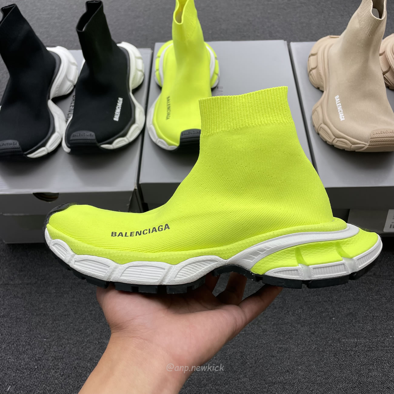 Balenciaga 3xl Sock Recycled Knit Sneakers Black White Fluo Yellow Beige (4) - newkick.org